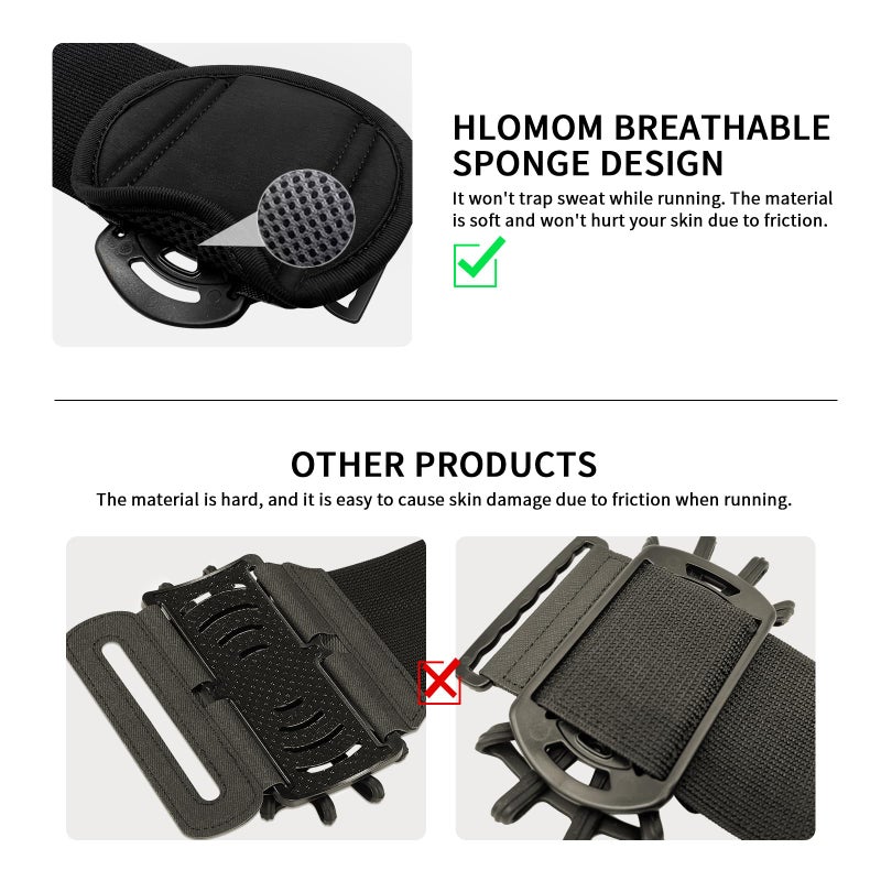 HLOMOM Running Phone Holder Armband for Phone, Detachable & 360Â°Rotated Sports Armband with Key Pocket for iPhone 16/15/14/13 Pro/12 Pro/XS/XR/8/7/6s Plus, for Samsung Galaxy 4''-6.5'' Cellphone - Image 5